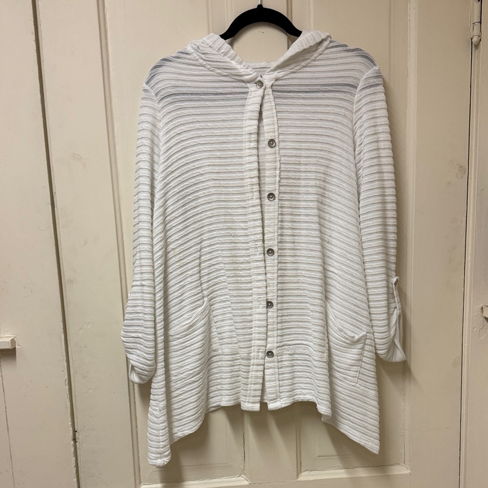 Style & Co. White Knit, hoodie beach cover-up, front pockets, adj. sleeves